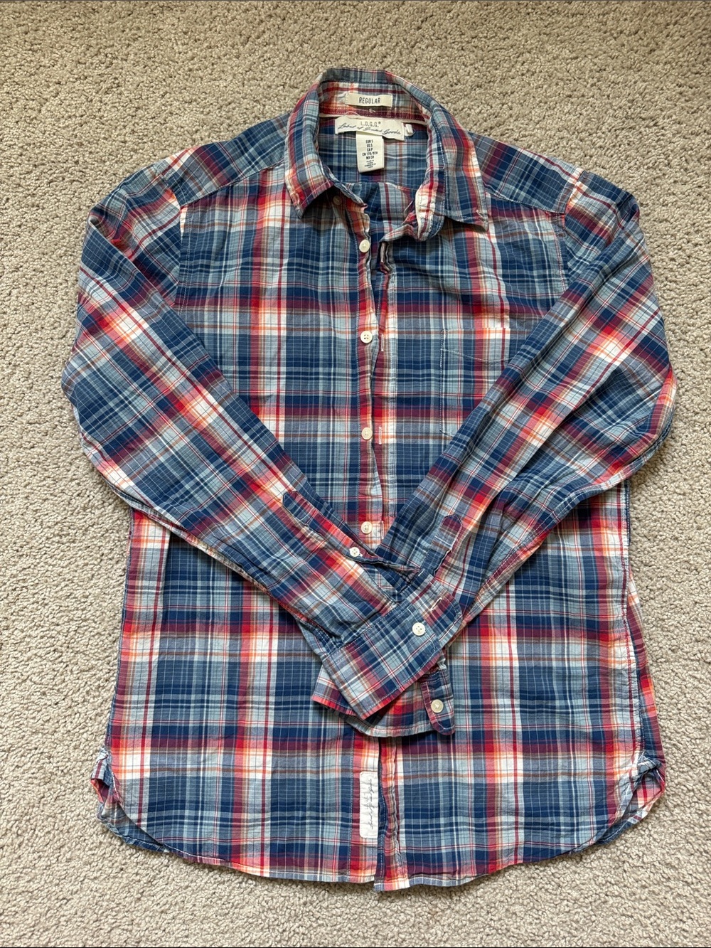 H&M Plaid Button-Down Shirt in Blue, Red & White